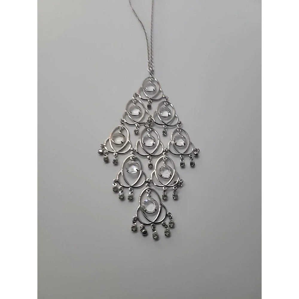 Silver‎ Tone Chandelier Necklace Clear Rhinestone Statement Dangle Bib Necklace